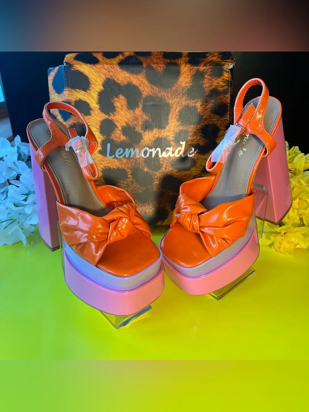 Lemonade Orange & Pink Knot Platform Sandals - Picture 3 of 15
